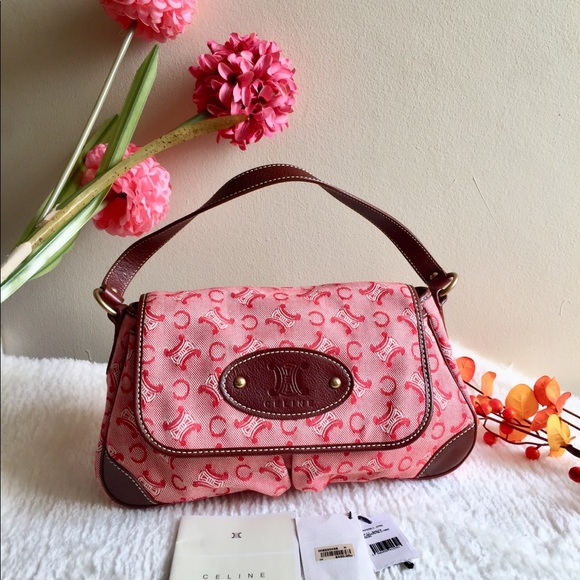 Celine Handbags - Celine Pink Macadam Canvas Shoulder Bag
